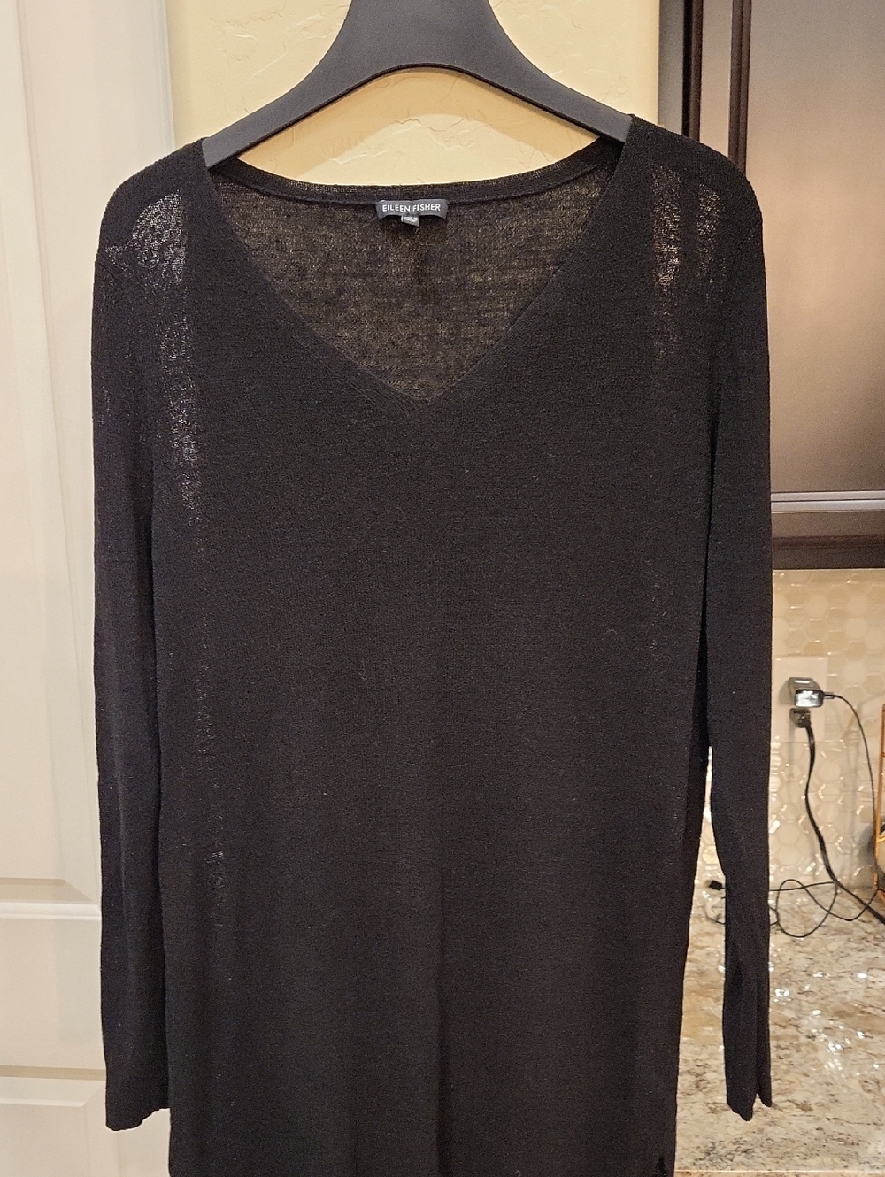 Eileen FISHER Black Linen Blend Tunic Sweater Size Large